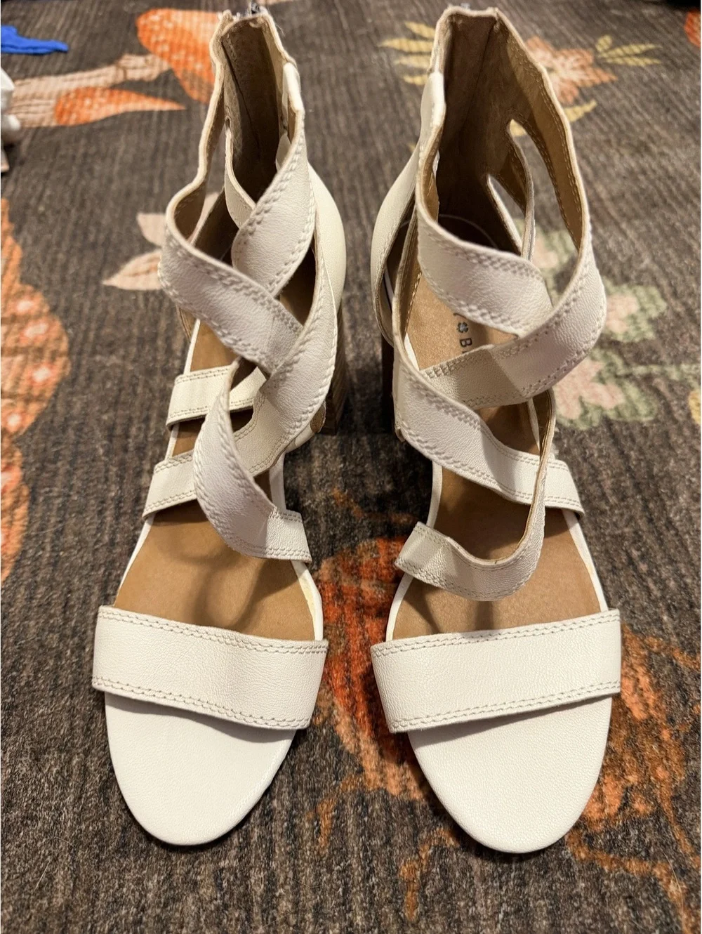 Lucky Brand White Leather Block Heel Sandals Women's Size 9